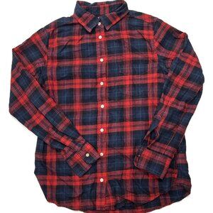 Uniqlo Womens Button Up Long Sleeve‎ Shirt Small Red Blue Plaid Flannel Cotton